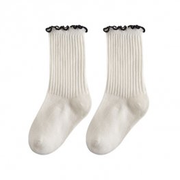 1 pezzo di calzini di cotone per bambini di nuova moda con bordo arruffato morbido - bianco