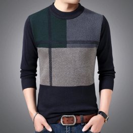 Warm Wool Sweater For Men Patchwork Knitted Jumper Sweater