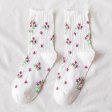 Calcetines de tubo medio florales pequeños de 1 pieza para mujer de estilo nuevo - Blanco