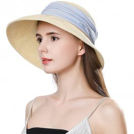 Sombrero para el sol de playa de paja para mujer de ala ancha UPF 50+ ajustable