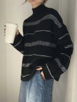 Suéteres de mujer Suéter de cuello alto a cuadros de punto de manga completa