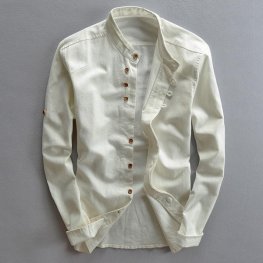 Men's Cotton Linen Long Sleeve Casual Slim Collar Shirts