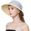 Chapeau de soleil de plage en paille pour femmes à large bord UPF 50+ réglable