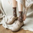 1 Pcs New Style Women's Small Floral Middle Tube Socks - Brown