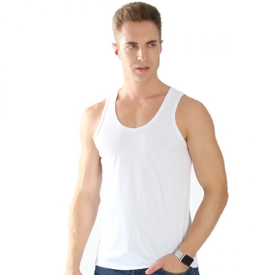 New Men\'s Cotton Tank-Top Bottoming Loose Casual Vest - White