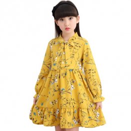 Robe d'été fille à manches longues Vêtements pour enfants Robes à fleurs