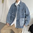 New Youth Fashion Men's Solid Color Big Pocket Denim Jacket