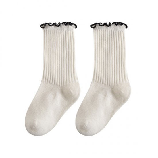 1 Pcs Nouvelle Mode Enfants Chaussettes En Coton Bord À Volants Doux - Blanc