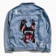 Chaqueta de mezclilla desgastada con estampado de perro Hip Hop Streetwear para hombre