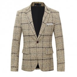 Blazer Jacket Plaid Suit Coat Mens Slim Fit Dress Tops Clothes