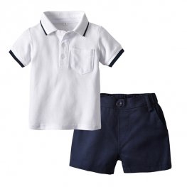 Summer Baby Solid-Color Clothes Suit Gentleman Shirt Set