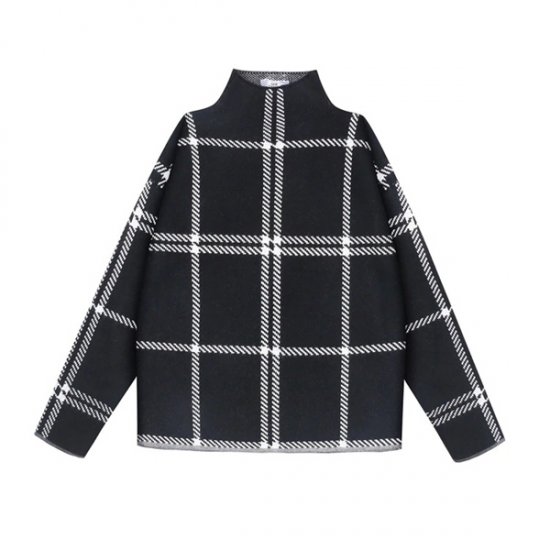 Women\'s Pullovers Sweater Plaid Turtleneck Knit Full Sleeve