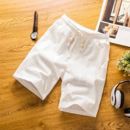 Pantalones cortos de playa transpirables sueltos para hombre Pantalones cortos de algodón de lino - Blanco