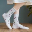 1 Pcs New Style Women's Small Floral Middle Tube Socks - White