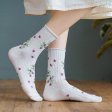 1 Pcs New Style Femmes Petites Chaussettes À Tube Milieu Floral - Blanc