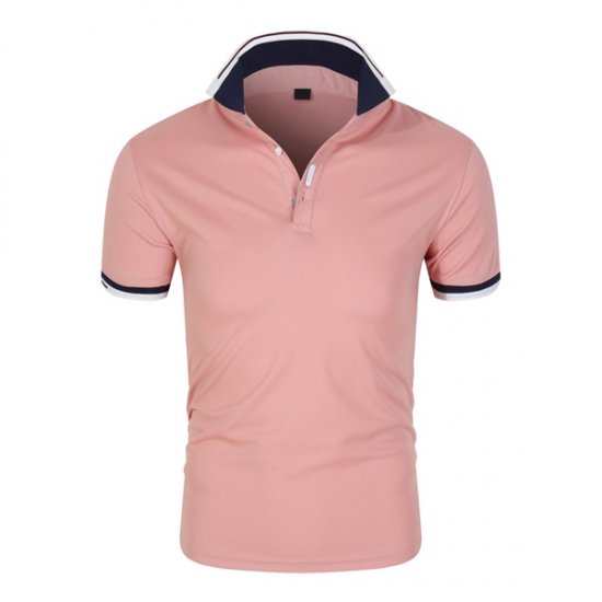 Fashion Casual Cotton Cool Lapel Men Polo Shirt - Pink
