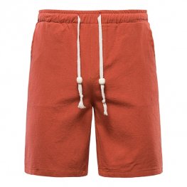 Cotton Linen Shorts Men Loose Breathable Beach Shorts - Red