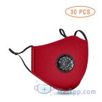 30 Pcs Face Mask Washable Reusable Anti-fog PM2.5 Mask With Breathing Valve - Red
