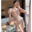 Summer French Style Floral Dress Puff Sleeve Women Dress