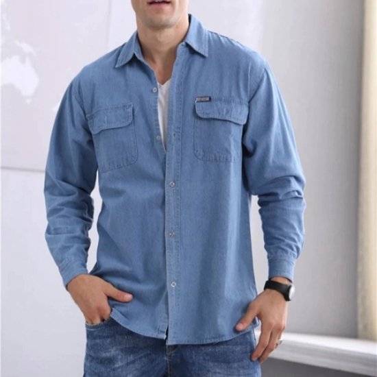 Spring Men\'s Soil Slim Long-Sleeved Denim Shirt Thin Coat