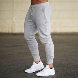 Men Jogging Sweatpants Cotton Slim Fit Pants Bodybuilding Trouser