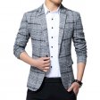 Plaid Lapel Blazer Clothing Jacket Fashion Slim Casual Man