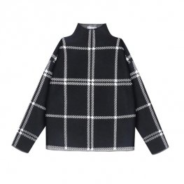 Women's Pullovers Sweater Plaid Turtleneck Knit Full Sleeve