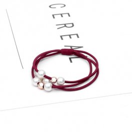 1 Pie1 Pieces Pearl Hair Ties Multi Layer Hair Ring with Elastic - Red