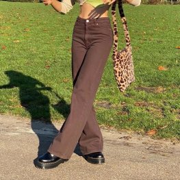Jean marron vintage pour pantalon en denim large classique femme