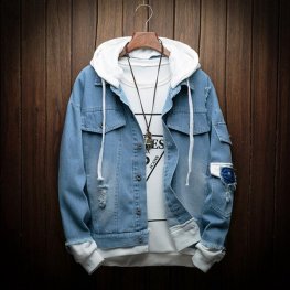 New Autumn Slim Hooded Denim Jacket Men Fashion Jacket