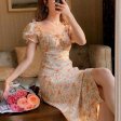 Summer French Style Floral Dress Puff Sleeve Women Dress