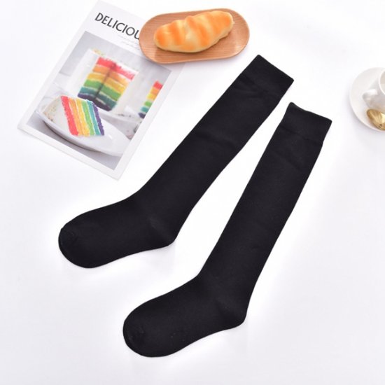 Calcetines de algodón de color sólido hasta la rodilla para mujer de 1 pieza - Negro