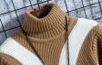 Suéteres gruesos y cálidos de invierno para hombre, cuello alto, patchwork informal