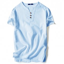Men T Shirts Casual Short Sleeve Chinese Style Vintage V Neck