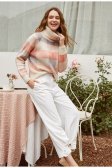 Casual Turtleneck Plaid Women's Long Sleeve Knitted Sweater
