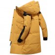 Men Windproof Long Thick Hooded Warm Down Jacket