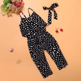 Summer Cotton Sleeveless Polka Dot Strap Girls Jumpsuit Clothes