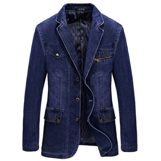 Men\'s Denim Blazer Coat Autumn Spring Slim Casual Jackets
