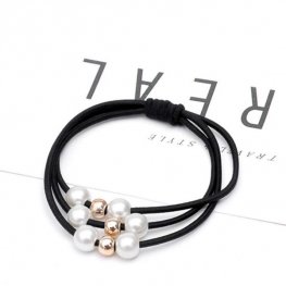 1 Pieces Pearl Hair Ties Multi Layer Hair Ring with Elastic - Black
